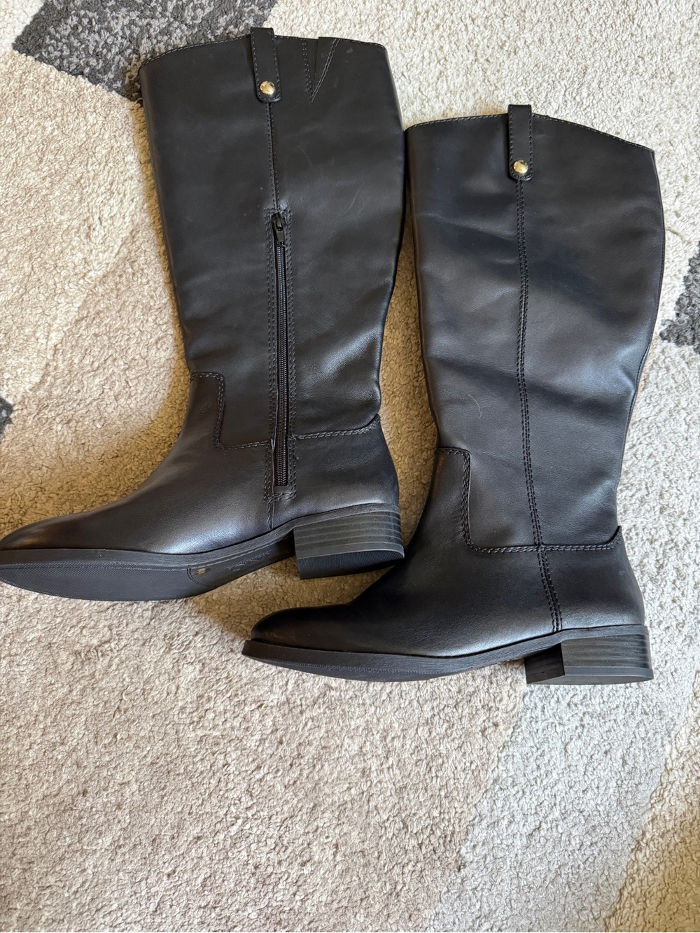 INC International Concepts Fawne Black Leather Knee High Riding Boots- Size 8